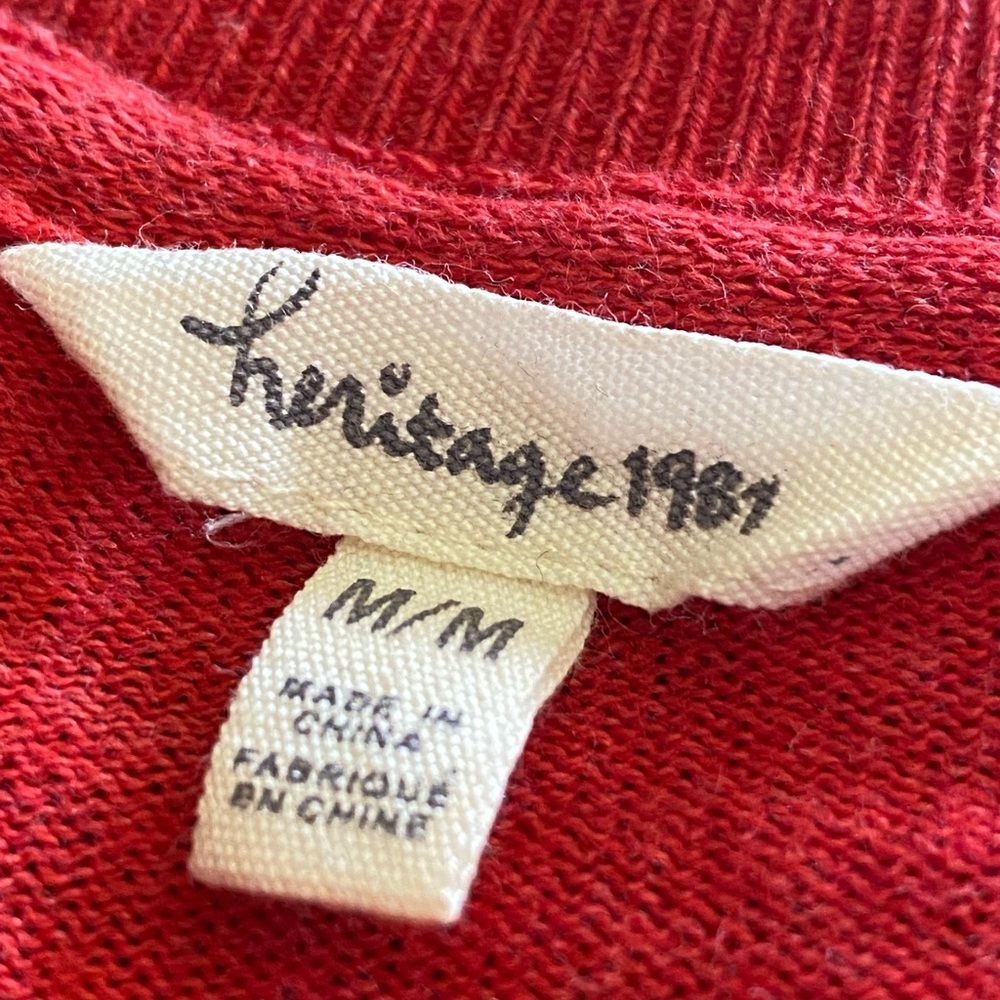 Heritage 1981 Red Cardigan M Crochet Lace Cotton Y2K Twee Preppy Button Front - Picture 9 of 10